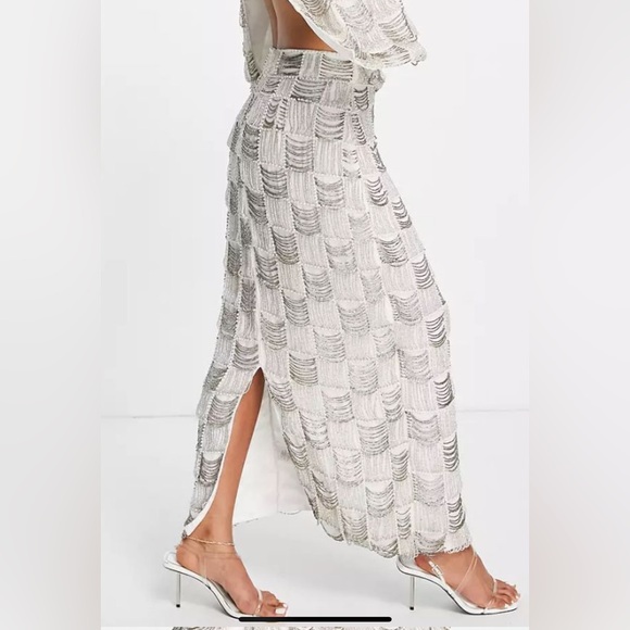 ♥️ ASOS EDITION drape bead and pearl plaid skirt - Picture 3 of 5